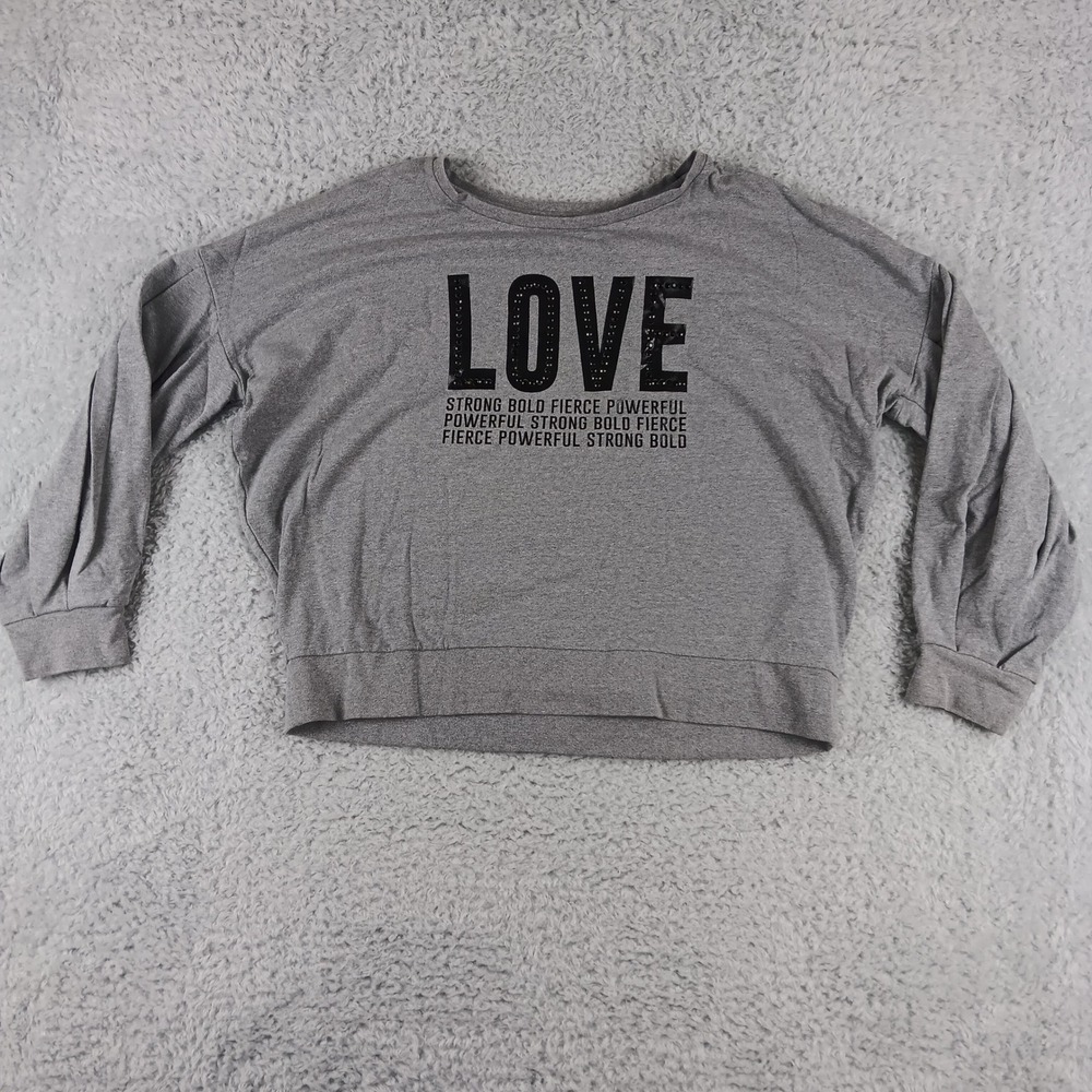 Soho Street New York & Company LOVE Graphic Rhinestone Sweatshirt Gray‎ XL